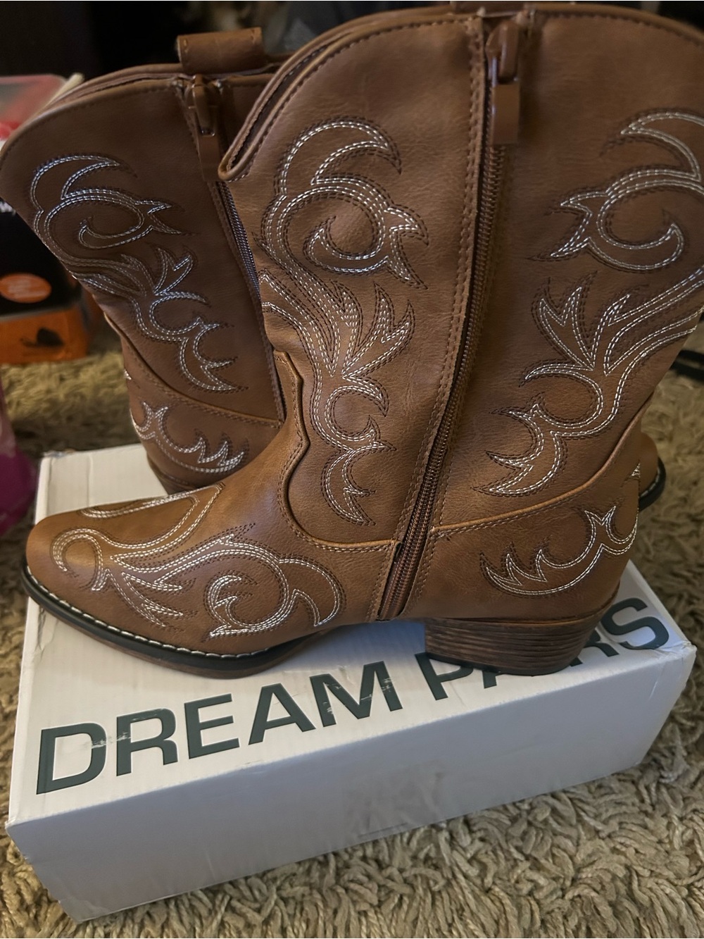 Dream Pairs Brown Lace-Up Western Embroidered Boots